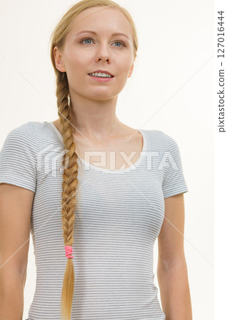 Blonde girl with braid hair Blonde girl with braid hair 127016444