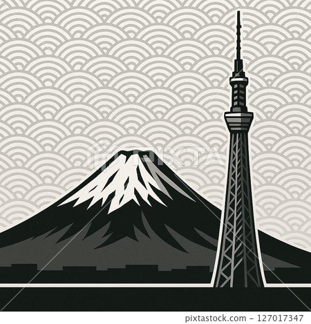 Vector style Skytree and Mt. Fuji Vector style Skytree and Mt. Fuji 127017347
