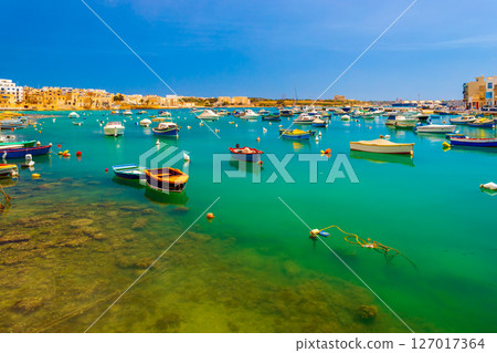 View of the small town of Birzebbuga, a popular tourist destination in Malta 127017364