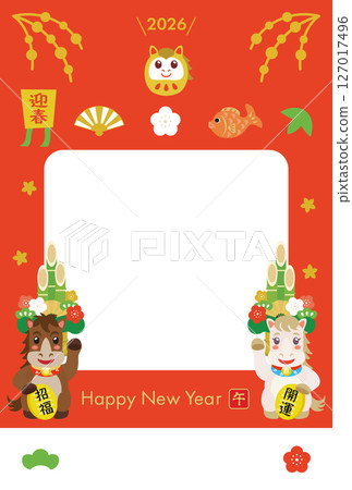 Pop horse illustration photo frame New Year's card Pop horse illustration photo frame New Year's card 127017496