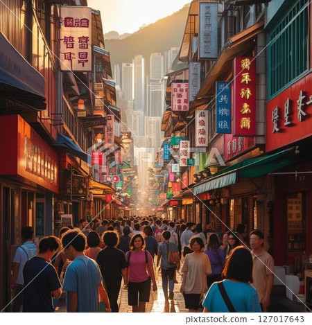 Busy Asian downtown area 127017643