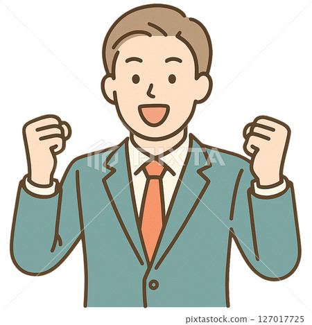 一位男性辦公室職員握拳的插畫/一位西裝革履的商人 127017725