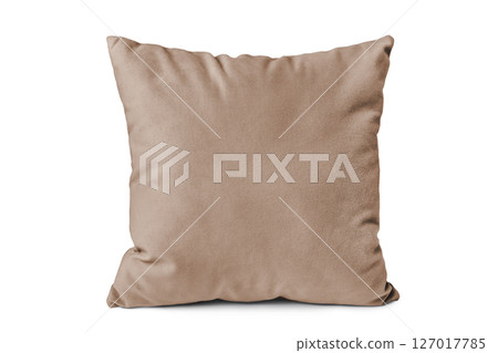 Decorative brown velvet rectangular pillow for sleeping and resting isolated on white background 127017785