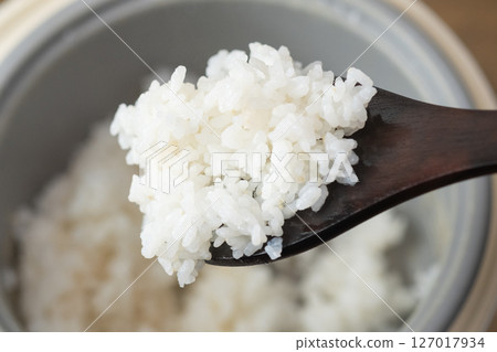 電飯煲煮好的米飯圖片（庫存照片） 127017934