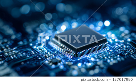 Tech Square Processor Glows on Circuit Layout 127017990
