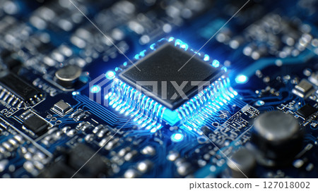 Top View of Bright Square Chip on Circuit 127018002