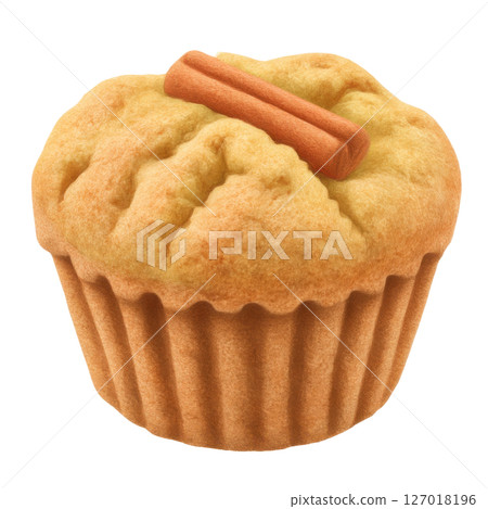 Moist apple cinnamon muffin with rustic cracks and cinnamon stick on top 127018196