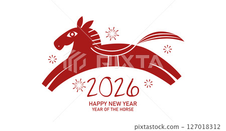 Stylized zodiac horse in paper cut style 127018312