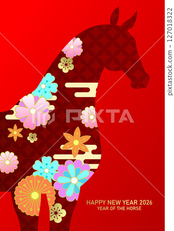 Zodiac horse head profile with floral pattern Zodiac horse head profile with floral pattern 127018322