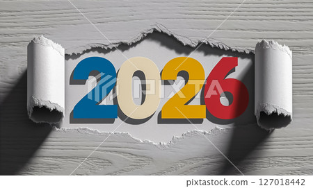 2026 年新年快樂賀卡設計,彩色數字日本金星裝飾米色圖案背景 2026 年新年快樂賀卡設計,彩色數字日本金星裝飾米色圖案背景 127018442