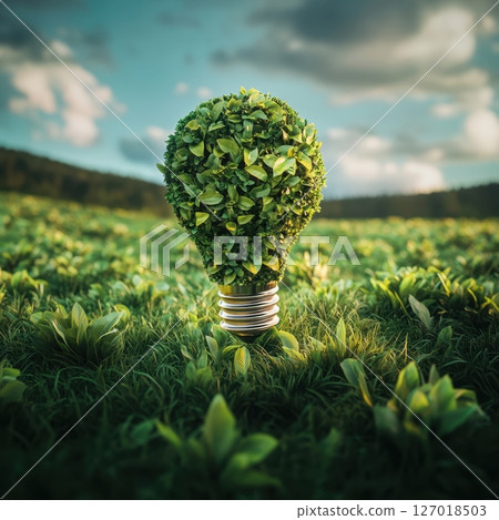 3D Innovation Icon with Light Bulb and Nature Elements 127018503