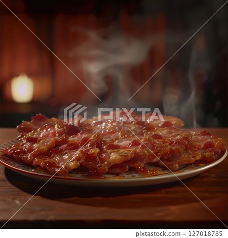 Delicious Hot Bacon on a Plate 127018785