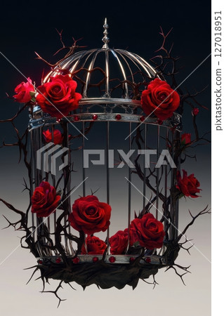 Captivating Birdcage with Red Roses and Thorns 127018951