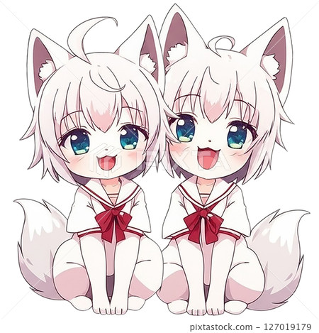 Cute two-headed illustration of the zodiac sign of the dog 127019179