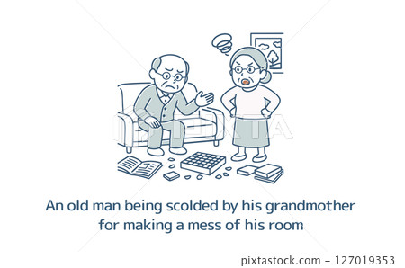 Grandpa and grandma are angry because the room is messy Grandpa and grandma are angry because the room is messy 127019353