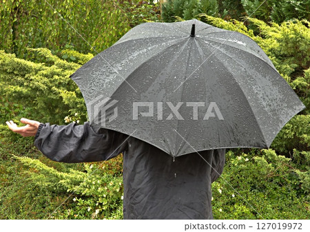 Person under umbrella in rain 127019972
