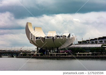 Singapore April 8 2025. View of the skyline of Singapore with the Marina Bay Sands, the financial district, Merlion. Singapore is an island city-state off southern Malaysia. 127020594