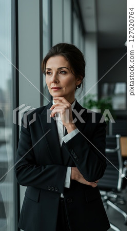 Thoughtful businesswoman in contemporary office environment Thoughtful businesswoman in contemporary office environment 127020764