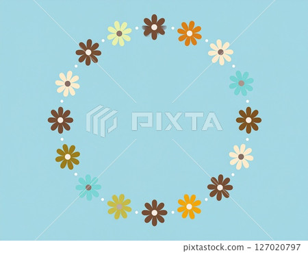 淺藍色背景上的花圓框 127020797