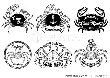 Set of vintage crab meat labels. Crab meat. Seafood emblems Set of vintage crab meat labels. Crab meat. Seafood emblems 127020963