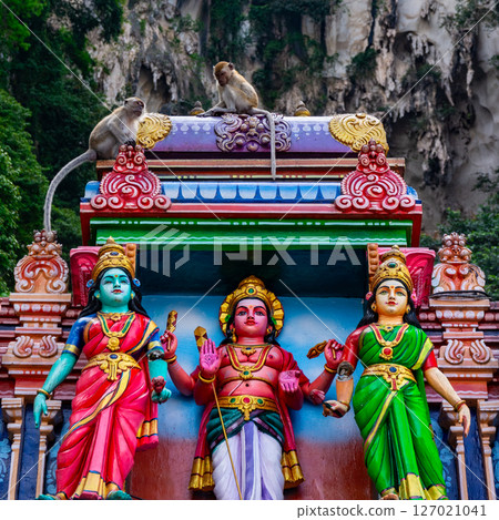 Gombak, Selangor Malaysia: April 18 2025: Batu Caves and the Murugan statue (The Hindu god of war ) also known as Kartikeya , Skanda, Subrahmanya and Shanmukha. Gombak, Selangor Malaysia: April 18 2025: Batu Caves and the Murugan statue (The Hindu god of war ) also known as Kartikeya , Skanda, Subrahmanya and Shanmukha. 127021041