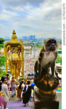 Gombak, Selangor Malaysia: April 18 2025: Batu Caves and the Murugan statue (The Hindu god of war ) also known as Kartikeya , Skanda, Subrahmanya and Shanmukha. Gombak, Selangor Malaysia: April 18 2025: Batu Caves and the Murugan statue (The Hindu god of war ) also known as Kartikeya , Skanda, Subrahmanya and Shanmukha. 127021079