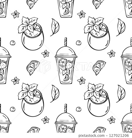 Refreshing drinks, lemonades seamless print 127021206