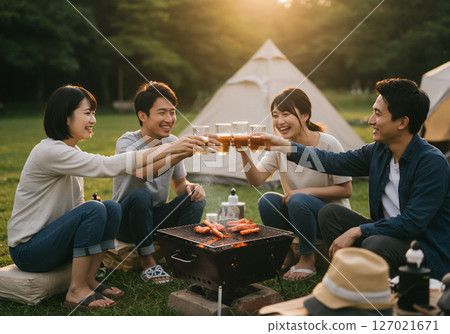 年輕人享受夏令營和戶外樂趣 127021671