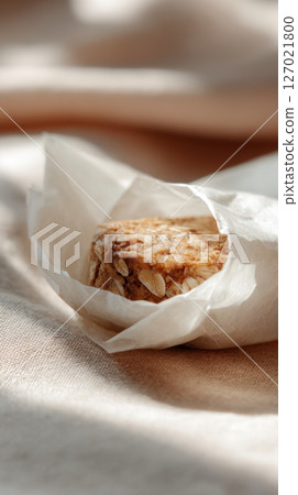Close-up of eco-conscious dessert in zero waste wrapper, perfect for casual dining and on-the-go eating 127021800