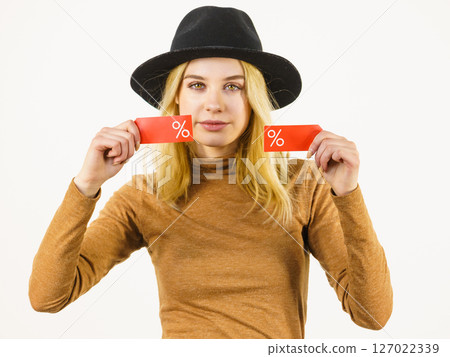 Woman after sale shopping Woman after sale shopping 127022339