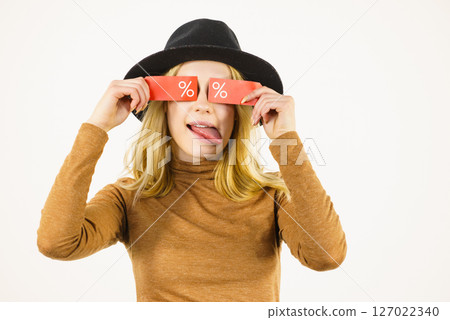 Woman after sale shopping Woman after sale shopping 127022340