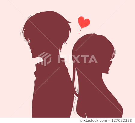 Back to back man and woman, love, distance, silhouette Back to back man and woman, love, distance, silhouette 127022358