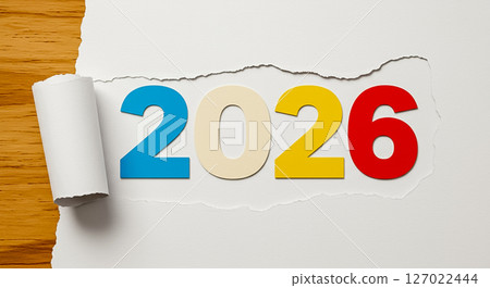 撕紙概念下的彩色 2026 數字以簡潔的極簡設計展現隱藏的新年訊息 撕紙概念下的彩色 2026 數字以簡潔的極簡設計展現隱藏的新年訊息 127022444