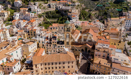 Historic Center of Amalfi with Cathedral and Rooftops Historic Center of Amalfi with Cathedral and Rooftops 127022616