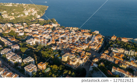 Aerial View of Sorrento Old Town and Coastline 127022621