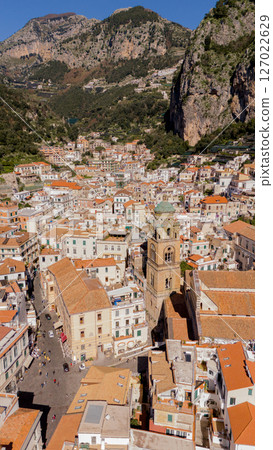 Historic Center of Amalfi with Cathedral and Rooftops 127022629