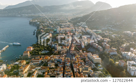 Aerial View of Sorrento Old Town and Coastline 127022644