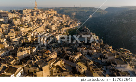 Panoramic View of Materas Ancient Sassi at Sunrise 127022645