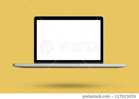 Laptop with blank screen isolated on yellow background 127023059