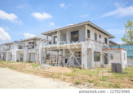 construction residential new house with prefabrication system in progress at building site 127023060