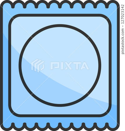 a pack of condoms, safe sex, contraceptive, accessories for sex games, linear black and blue icons, doodle and sketch style, hand drawing 127023142