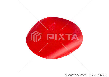 Red oval shape paper sticker isolated on white background Red oval shape paper sticker isolated on white background 127023229
