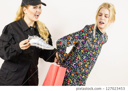 Security guard and shoplifter. Security guard and shoplifter. 127023453