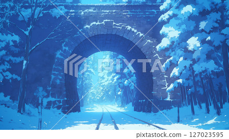 動漫風格的雪道隧道風景 127023595
