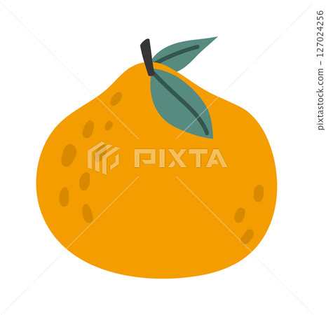 Ripe mandarin with green leaves, showcasing its vibrant color, textured skin, and promise of refreshing flavor, perfect for healthy eating and visual appeal 127024256