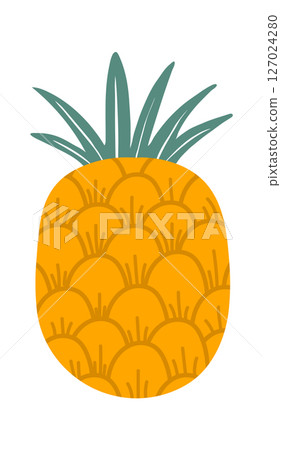 Colorful illustration of a ripe pineapple with spiky skin and green crown, capturing freshness and tropical delight, ideal for promoting healthy eating and summer vibes 127024280