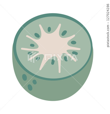 Kiwi fruit cut in half showing seeds, pulp and skin in a minimalist and pastel color palette, ideal for healthy eating and lifestyle projects Kiwi fruit cut in half showing seeds, pulp and skin in a minimalist and pastel color palette, ideal for healthy eating and lifestyle projects 127024286