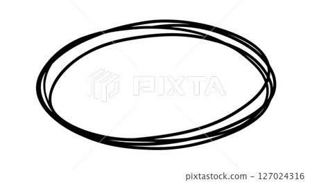 Hand drawn oval shape serving as a striking element for emphasizing important information, creating a simple yet effective way to capture attention against a clean white background 127024316
