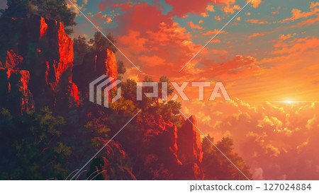 Cliff landscape at dusk, anime style 127024884