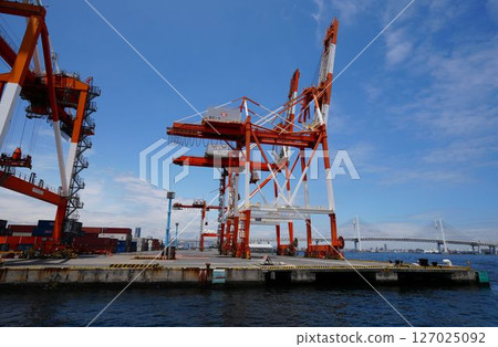 Cranes carrying containers at the port Cranes carrying containers at the port 127025092